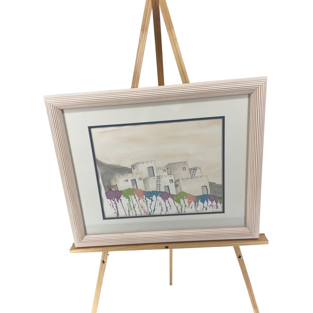 Signed Original Watercolor Painting Framed Southwest Adobe Village Art‎ 1995